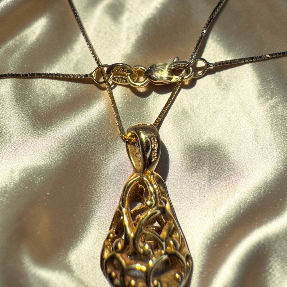10K Gold - Lapis Lazuli & Diamond Tusk Necklace -20"- Ornate Filigree  -5.4g - Picture 8 of 16